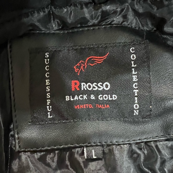 R Rosso Italian Black Leather Jacket L - Picture 3 of 5